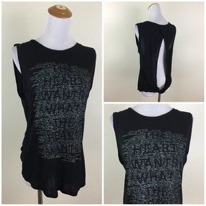 HAUTE HIPPIE Black 'THE HEART WANTS WHAT THE HEART WANTS" Print Cut Out Back Top